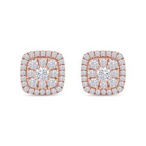 1 1/4 Carat Round Cut Diamond Cushion Frame Halo Cluster Stud Earrings